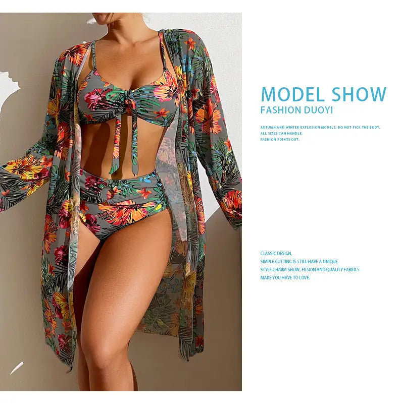 Women’s Long Blouse Split Bikini Plus Size Suit