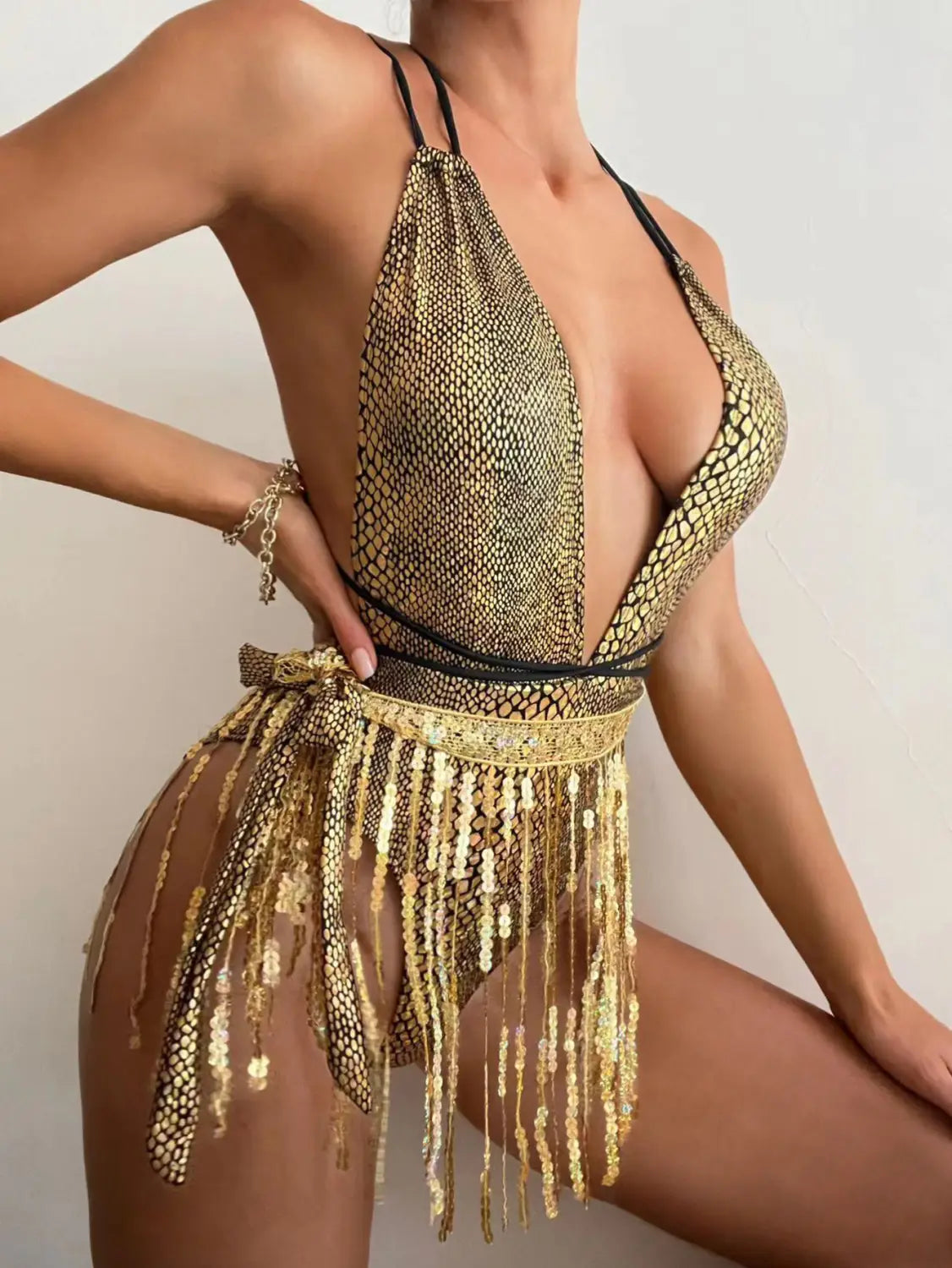 Nightclub Hot Girl Tassel One-piece Swimsuit