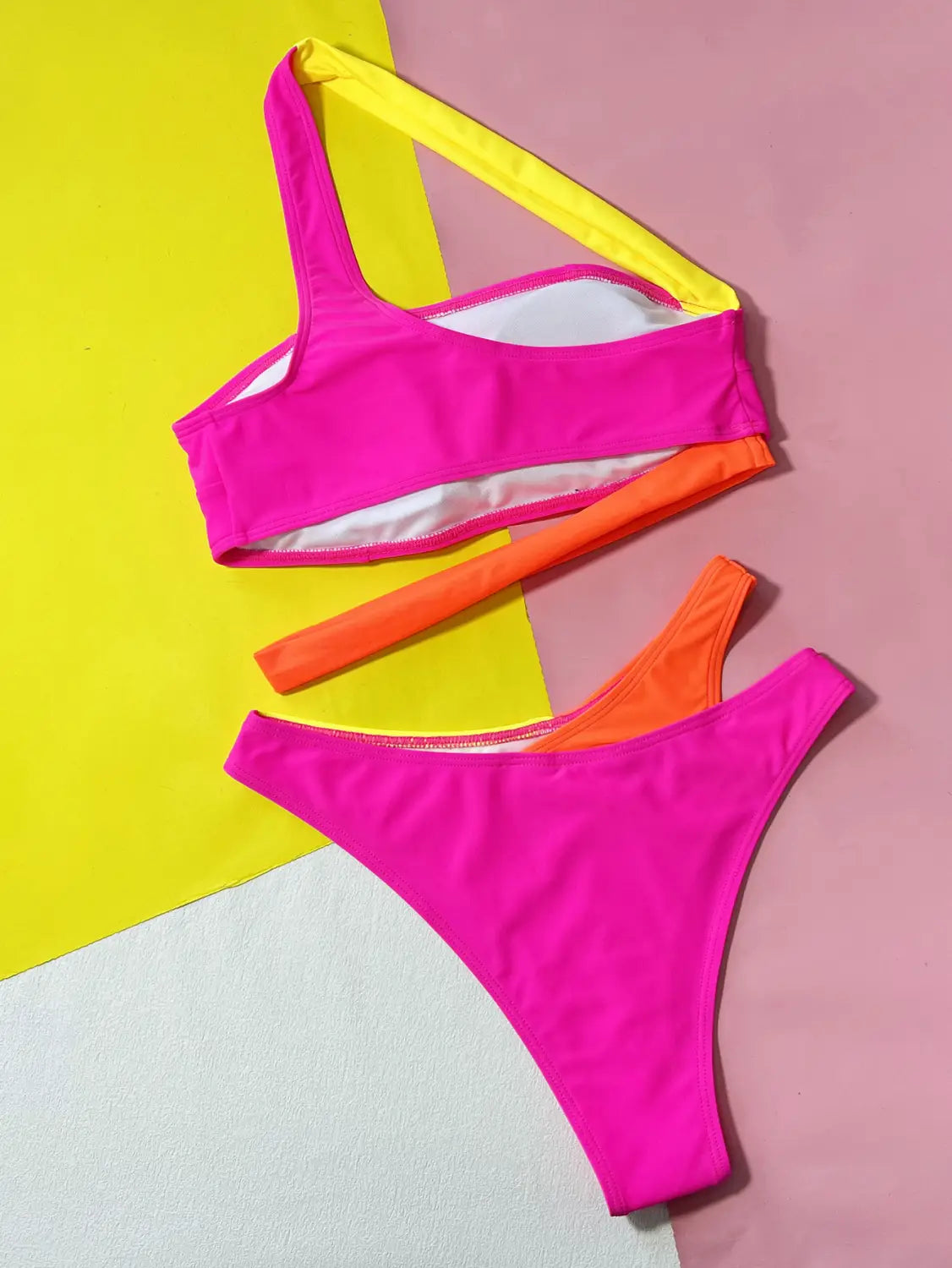 Hollow Contrast Color Split Bikini Swimsuit