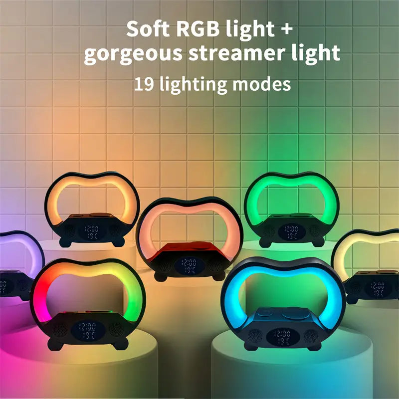 6 in 1 Wireless Charging Station with Bluetooth Speaker and Clock