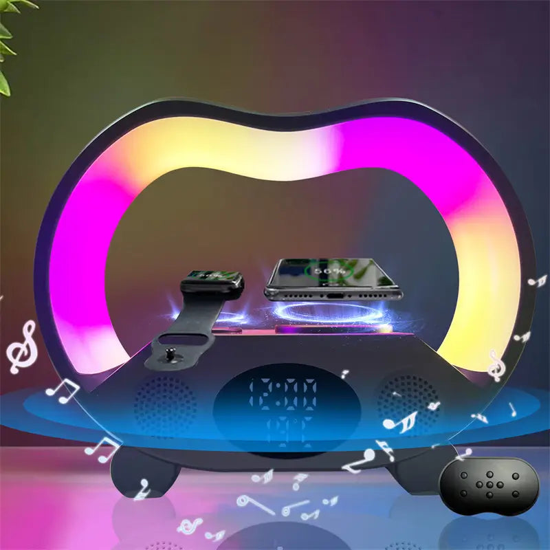 6 in 1 Wireless Charging Station with Bluetooth Speaker and Clock