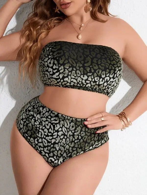 Plus Size Women’s High Waist Split Bikini Swimsuit