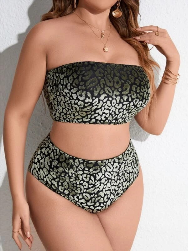 Plus Size Women’s High Waist Split Bikini Swimsuit