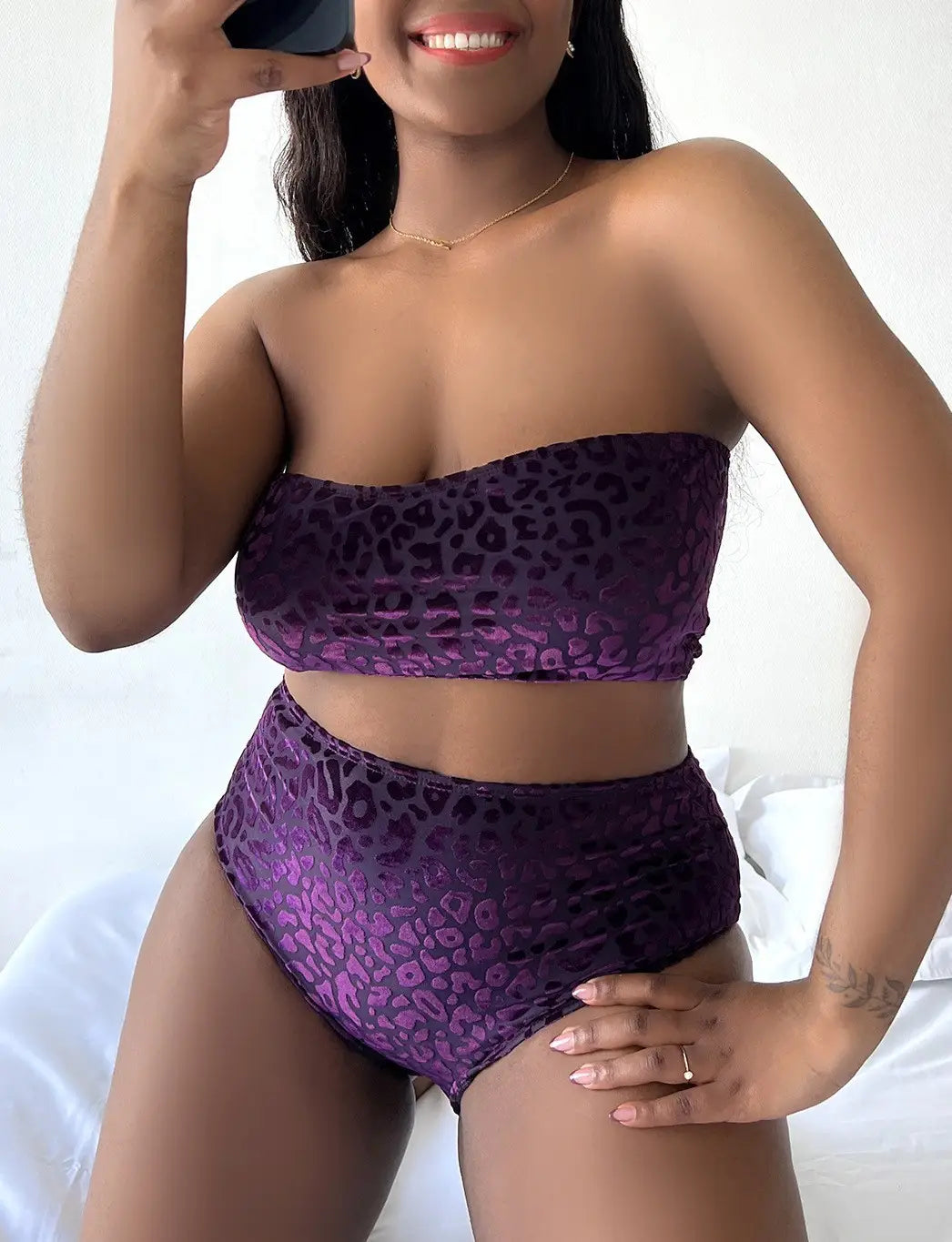 Plus Size Women’s High Waist Split Bikini Swimsuit