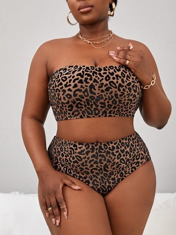 Plus Size Women’s High Waist Split Bikini Swimsuit