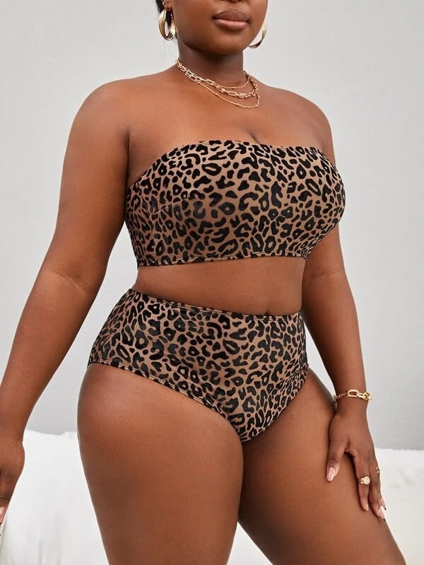 Plus Size Women’s High Waist Split Bikini Swimsuit