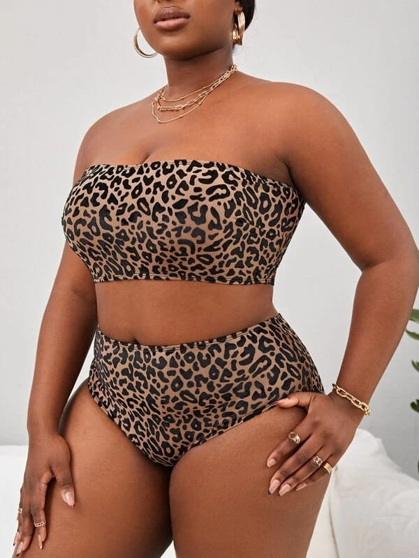 Plus Size Women’s High Waist Split Bikini Swimsuit