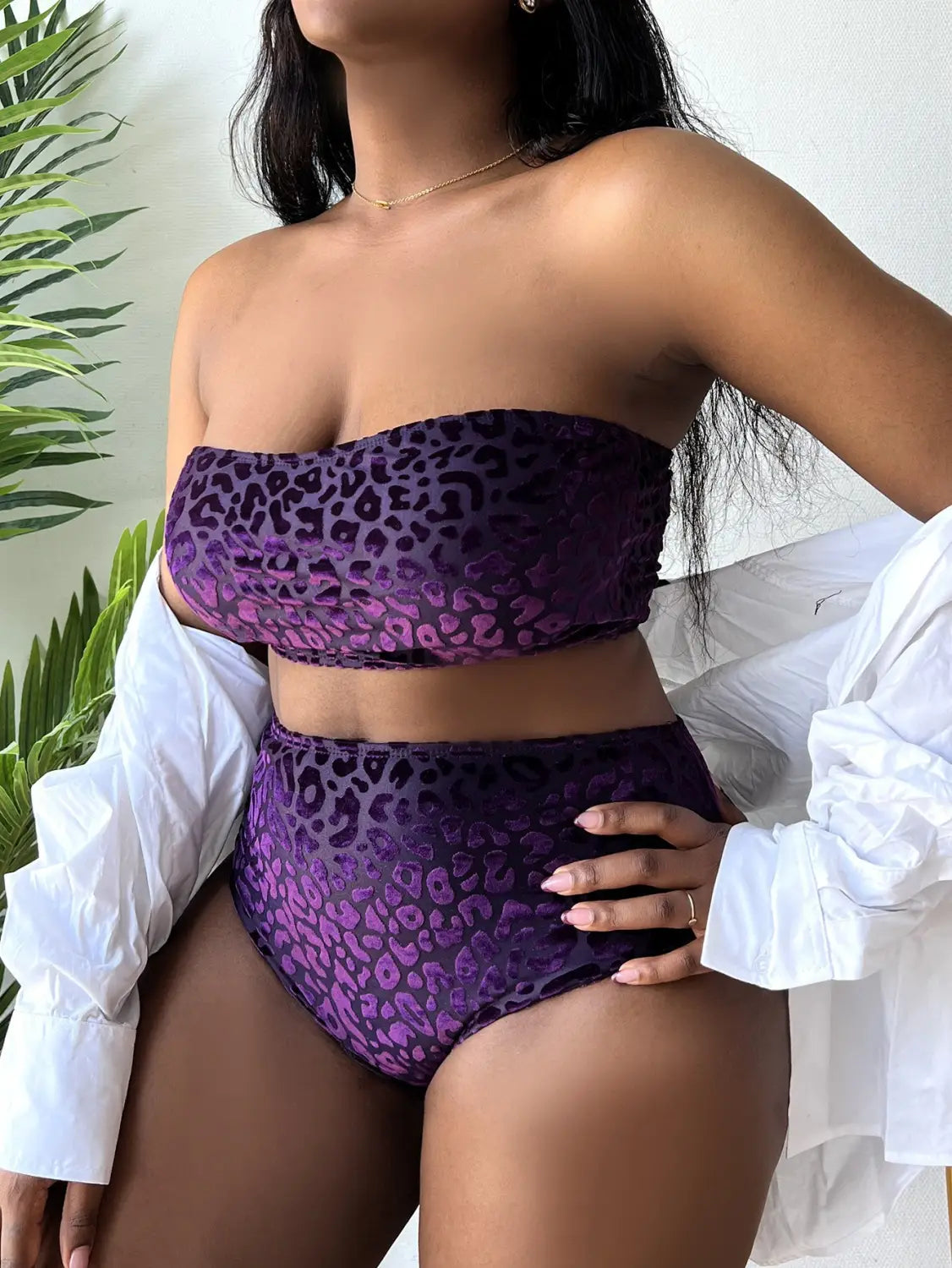 Plus Size Women’s High Waist Split Bikini Swimsuit