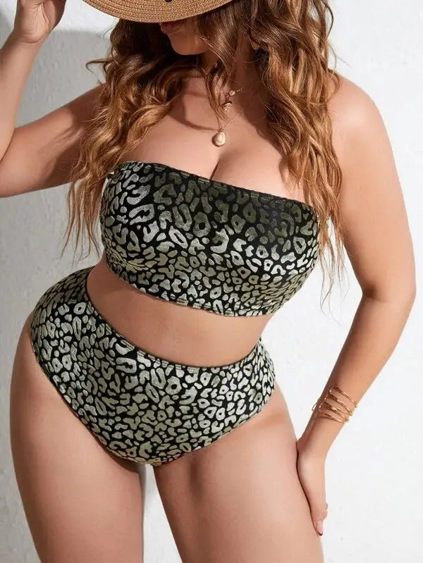 Plus Size Women’s High Waist Split Bikini Swimsuit