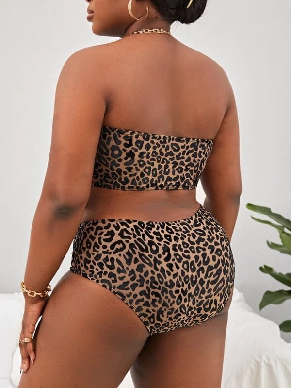 Plus Size Women’s High Waist Split Bikini Swimsuit