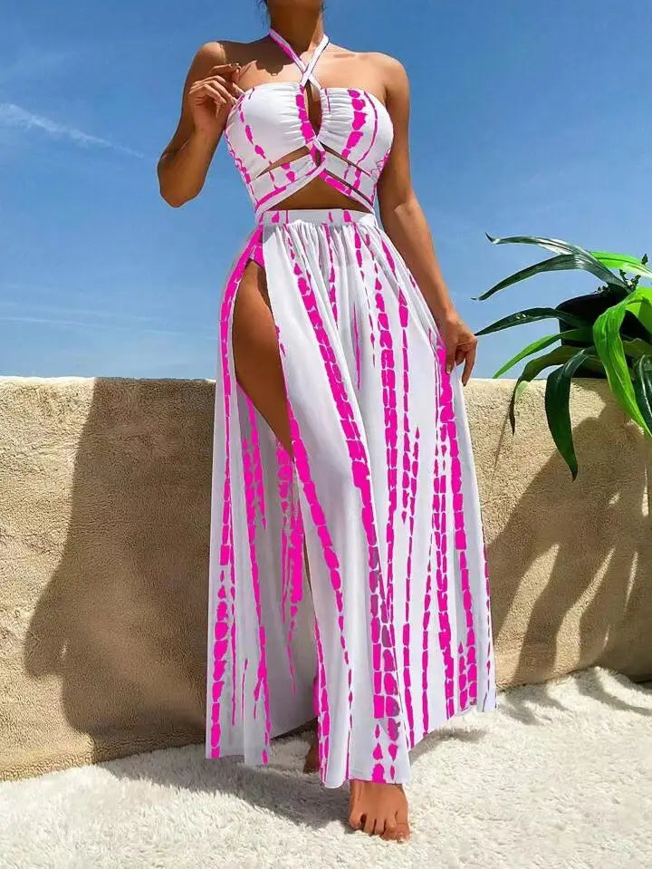 Split Bikini Swimsuit Cross Strap Sunscreen Gauze Skirt