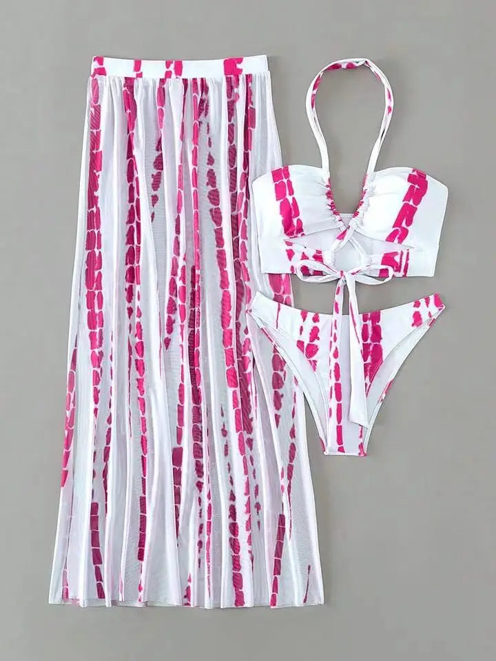 Split Bikini Swimsuit Cross Strap Sunscreen Gauze Skirt
