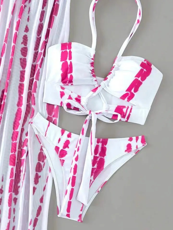 Split Bikini Swimsuit Cross Strap Sunscreen Gauze Skirt