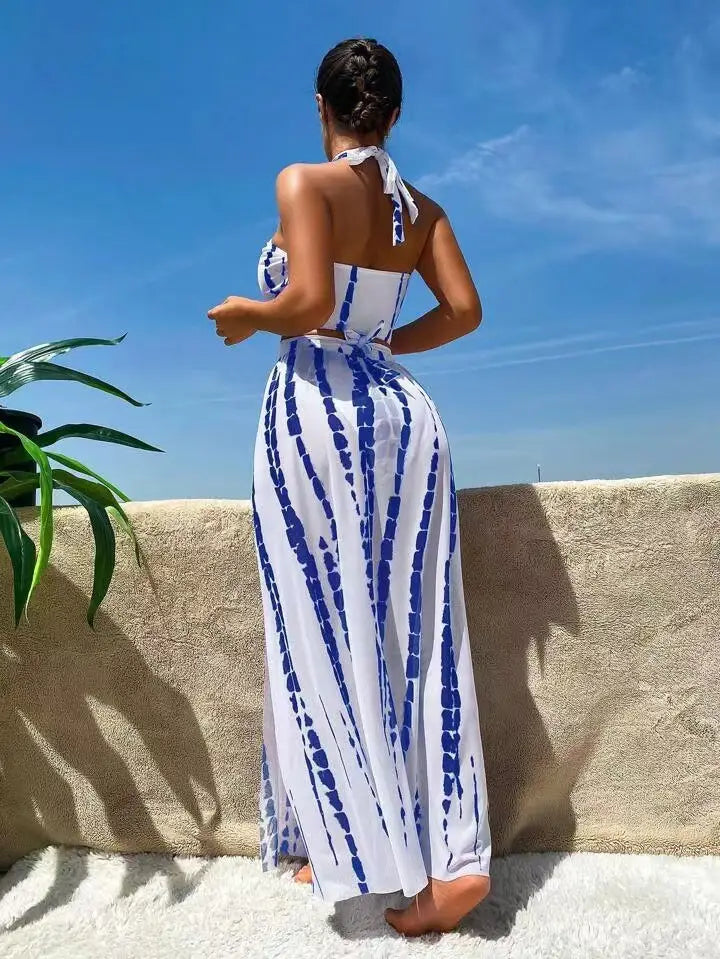 Split Bikini Swimsuit Cross Strap Sunscreen Gauze Skirt