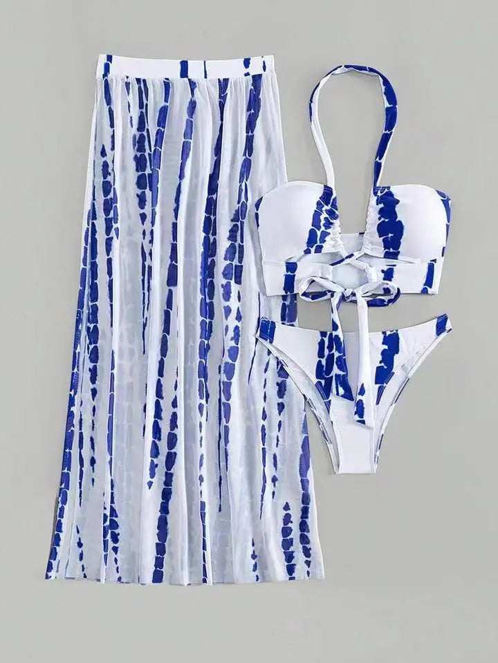 Split Bikini Swimsuit Cross Strap Sunscreen Gauze Skirt