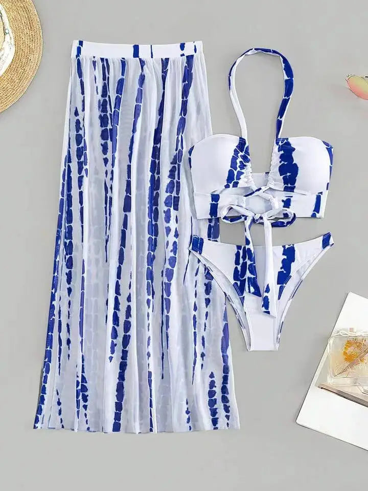 Split Bikini Swimsuit Cross Strap Sunscreen Gauze Skirt