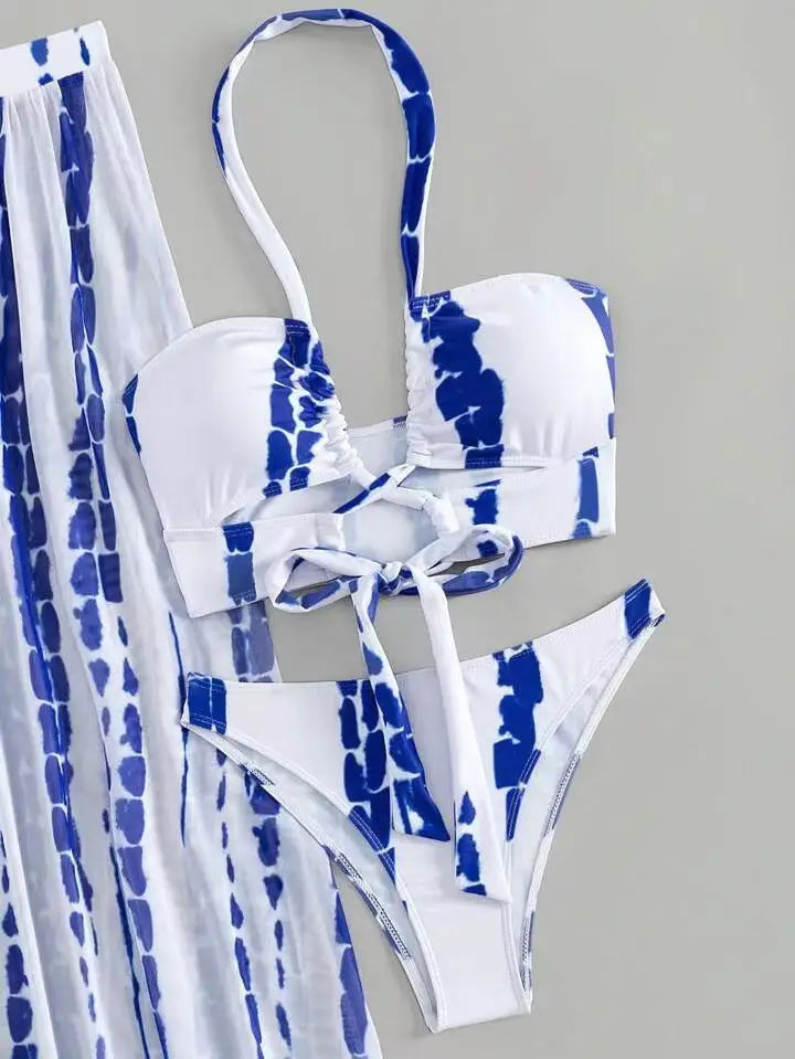 Split Bikini Swimsuit Cross Strap Sunscreen Gauze Skirt