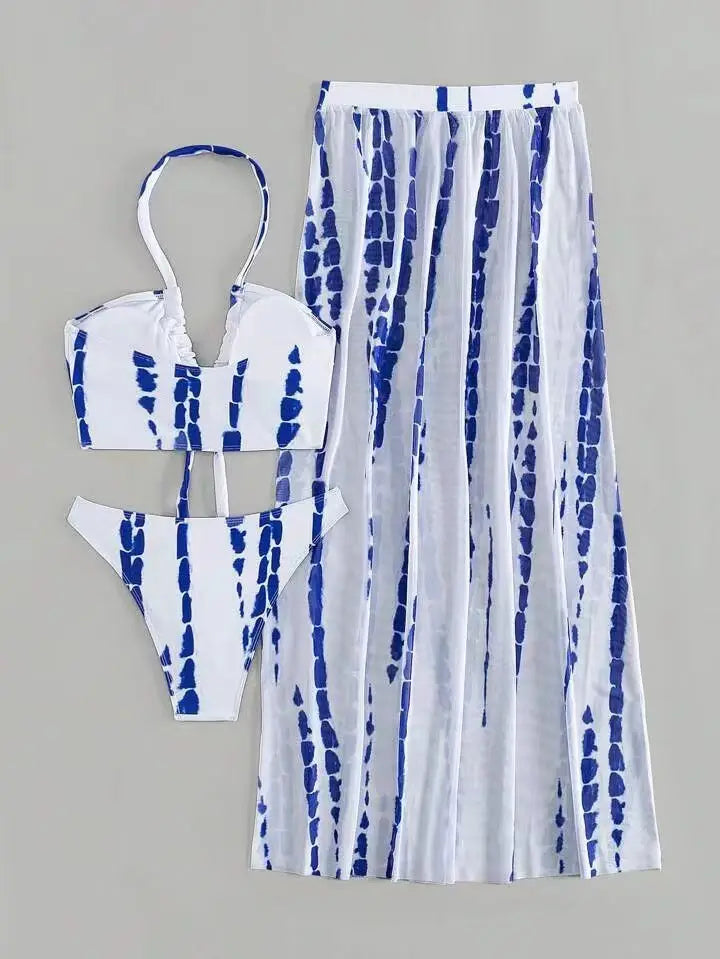 Split Bikini Swimsuit Cross Strap Sunscreen Gauze Skirt