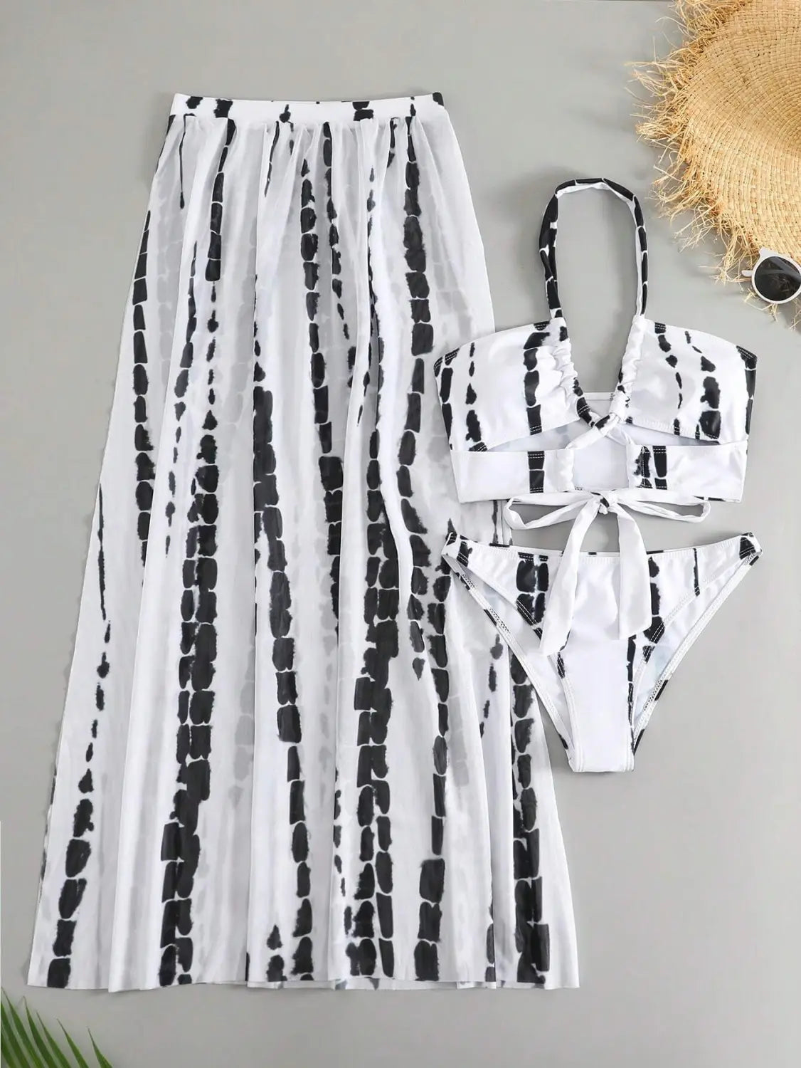 Split Bikini Swimsuit Cross Strap Sunscreen Gauze Skirt