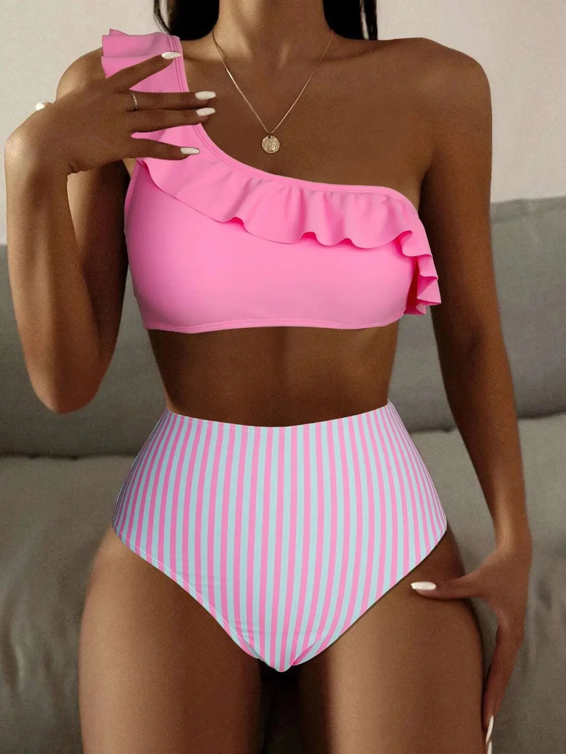 Striped Solid Color Split Bikini Women’s Swimsuit