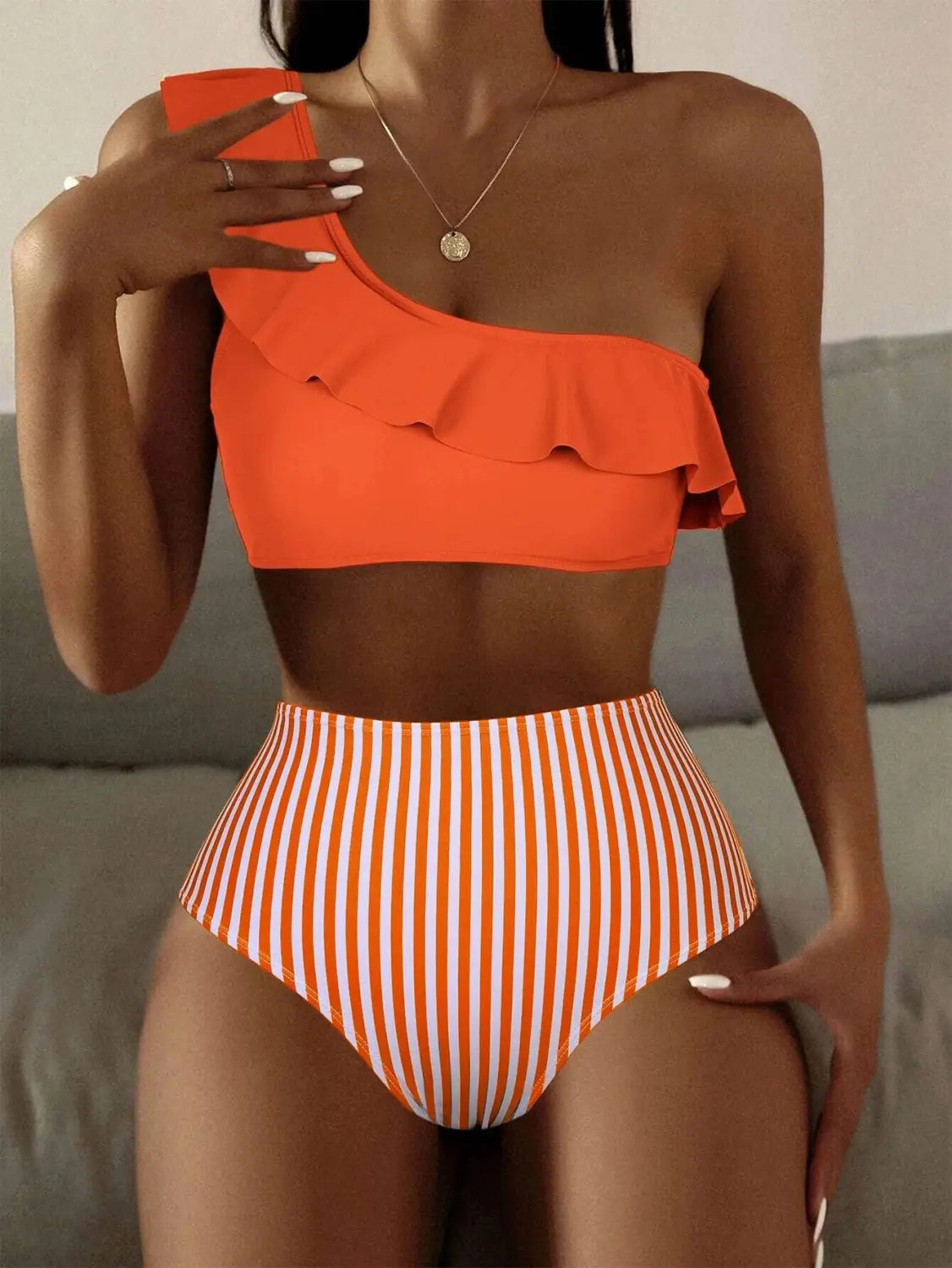 Striped Solid Color Split Bikini Women’s Swimsuit