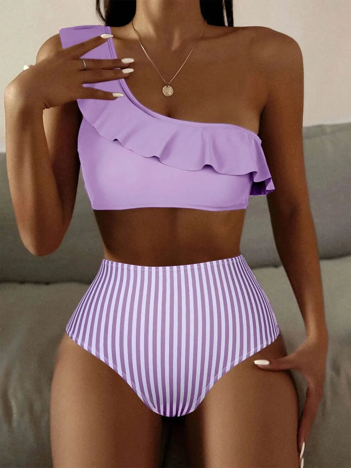 Striped Solid Color Split Bikini Women’s Swimsuit