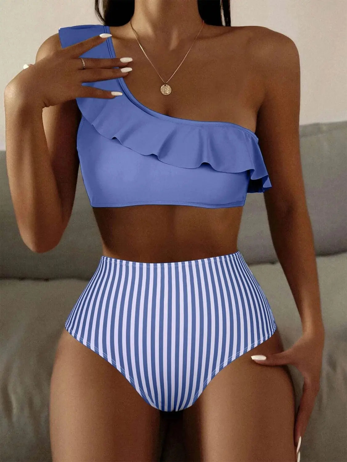 Striped Solid Color Split Bikini Women’s Swimsuit