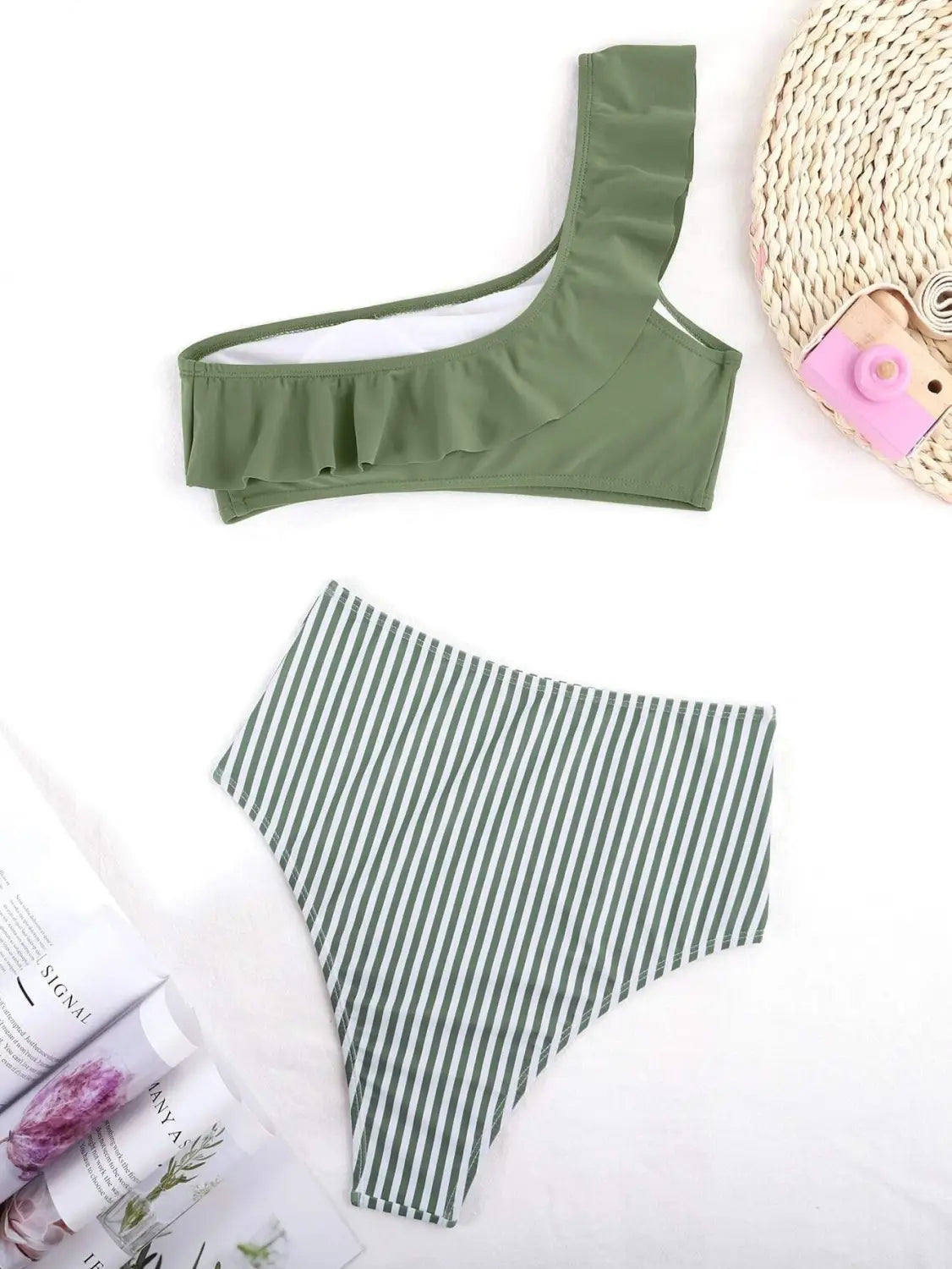 Striped Solid Color Split Bikini Women’s Swimsuit