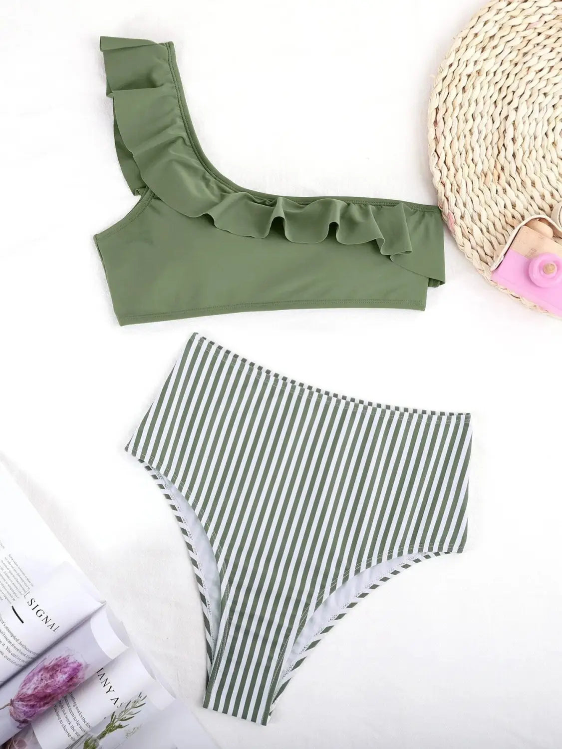 Striped Solid Color Split Bikini Women’s Swimsuit