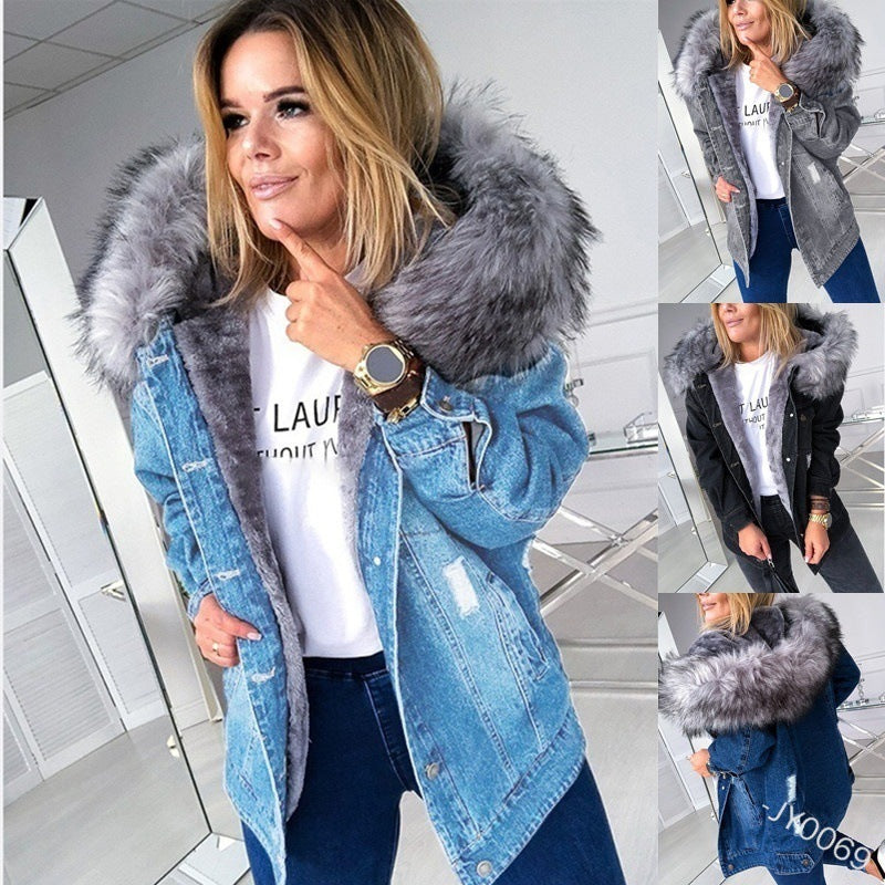 CozyChic Denim: Fur-Collar Mid-Length Coat - LauBelle Brand