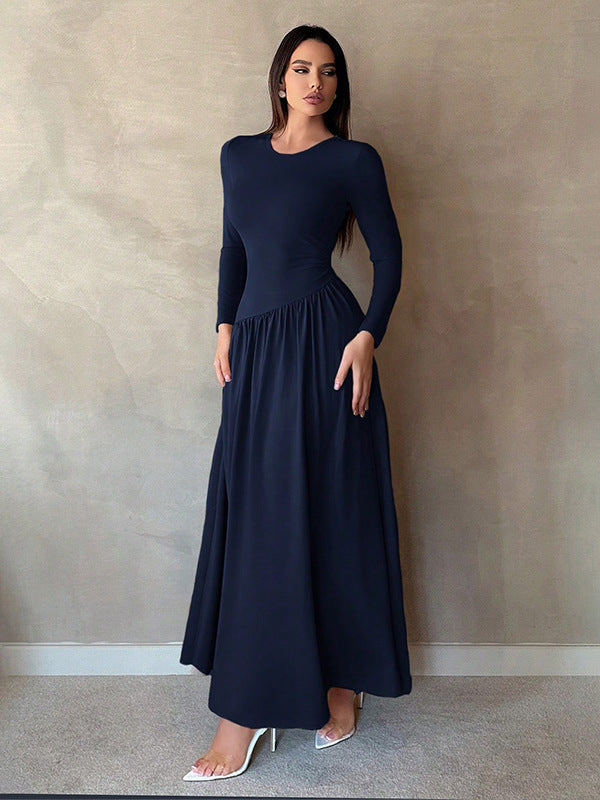 ElegaBase Pleated Solid Maxi Dress - LauBelle