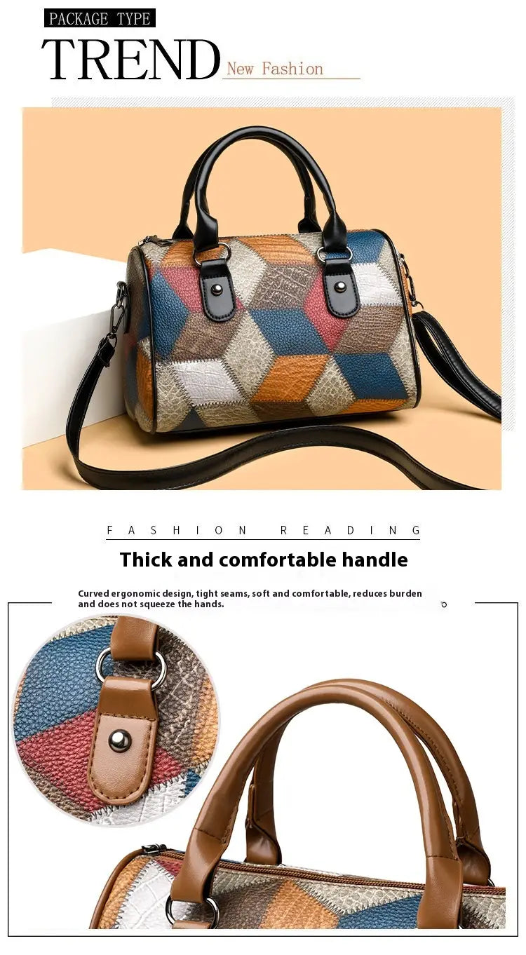 Zwarte en bruine PU Rhombus cilinder crossbody koffer
