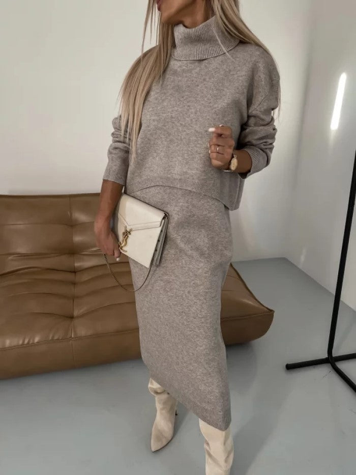 Chic Winter Duo: Turtleneck Sweater & Long Dress Set - LauBelle Brand