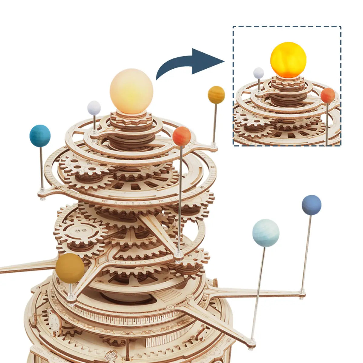 Rotatable Mechanical Orrery Wooden Model Kit 316 Pieces