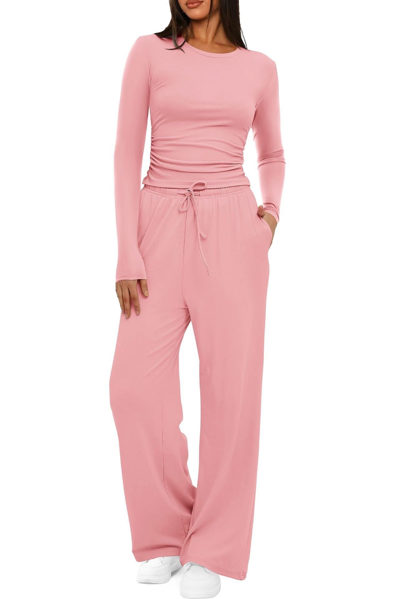 Chic Autumn 2-Piece Set: Long Sleeve Top & Wide Pants - LauBelle Brand