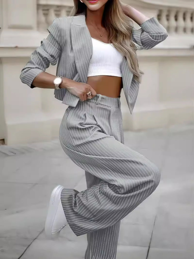 Spring Striped Cropped Suit Set for Women – Chic Casual - LauBelle Brand