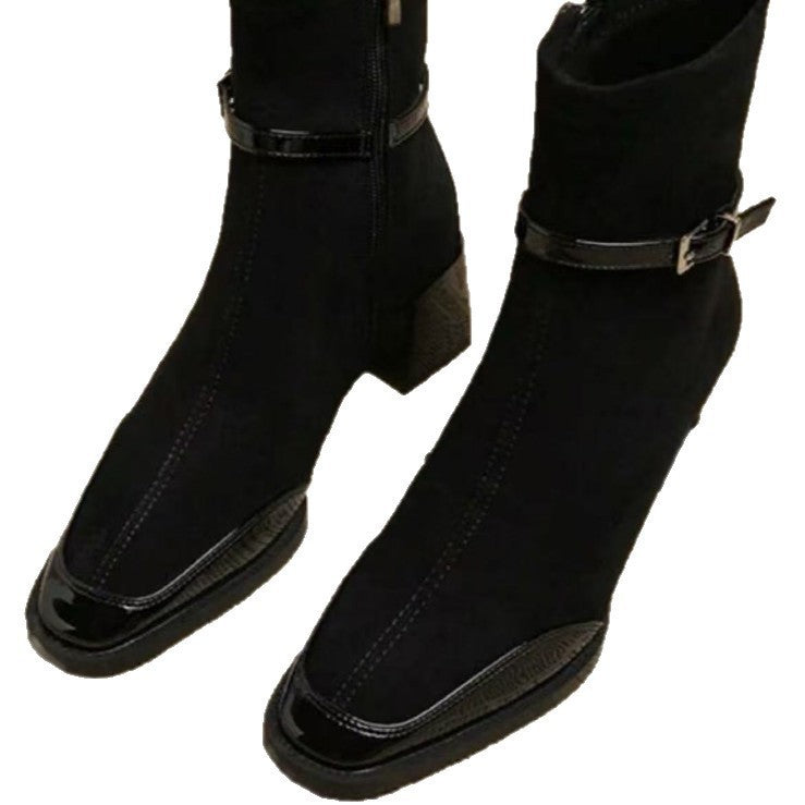 ChicRetro: Noir Suede Square-Toe Ankle Boots