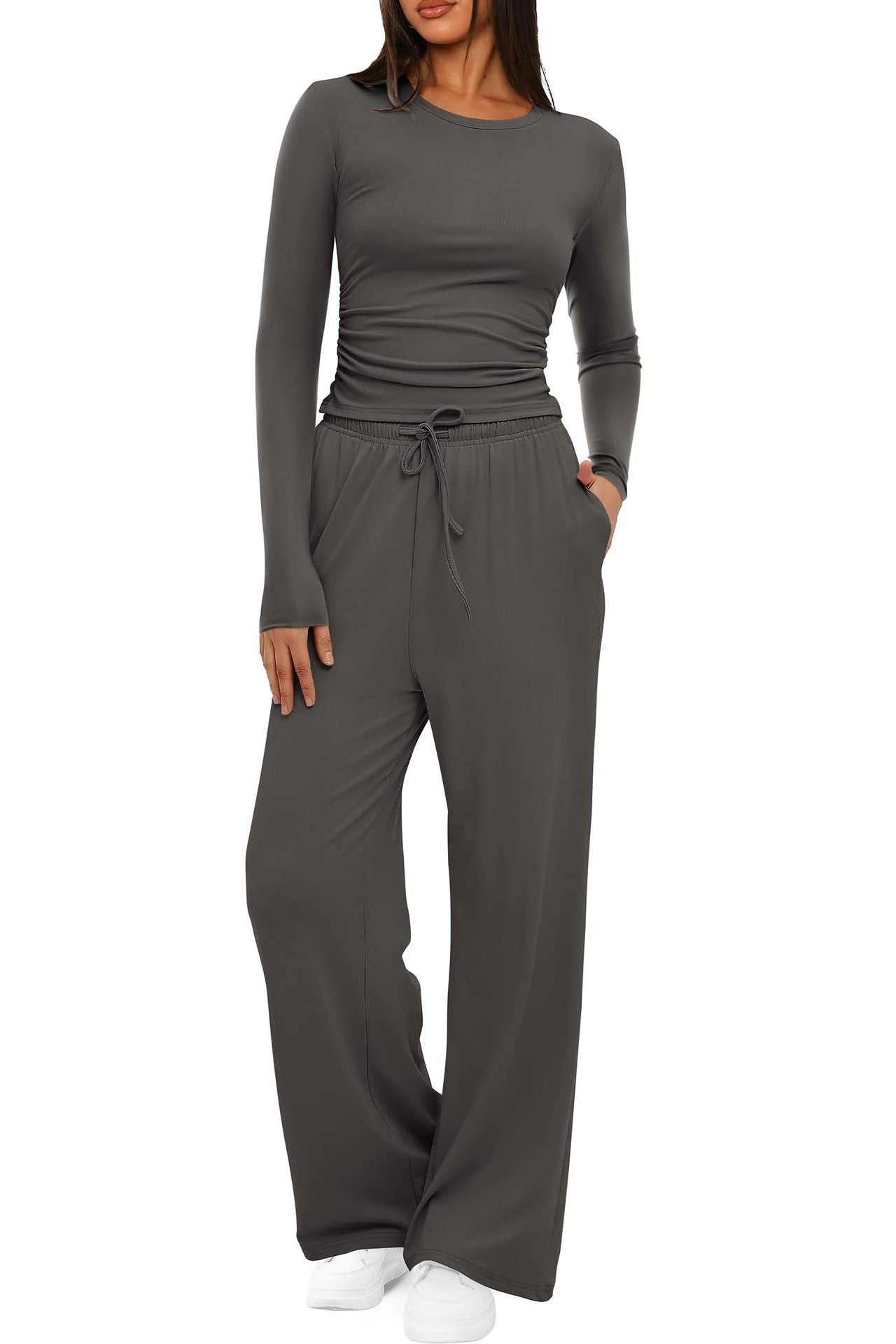 Chic Autumn 2-Piece Set: Long Sleeve Top & Wide Pants - LauBelle Brand