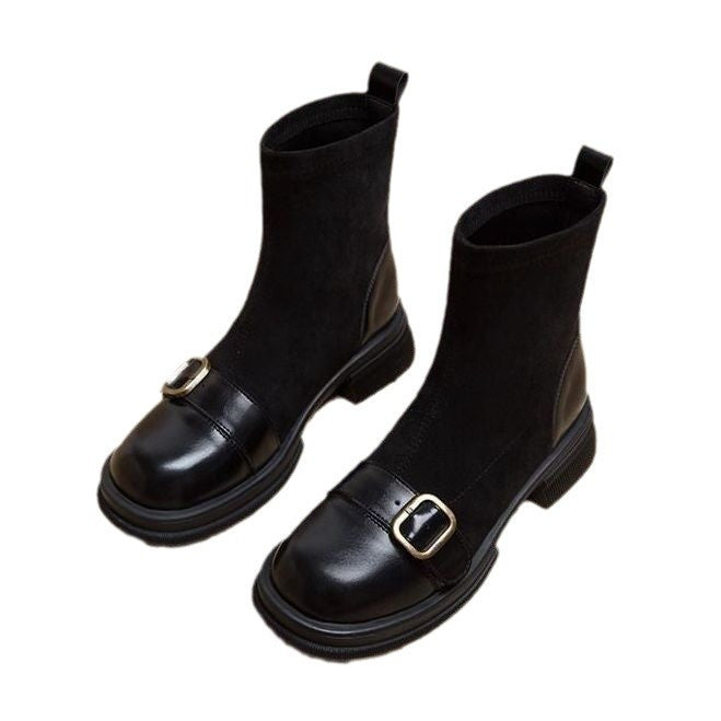 Chelsea Chic: Retro bruine slanke sokkenlaarzen