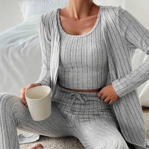 Sunken Stripe Chic 3-Piece Women's Casual Set - LauBelle Brand