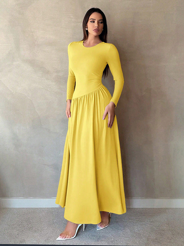 ElegaBase Pleated Solid Maxi Dress - LauBelle Brand