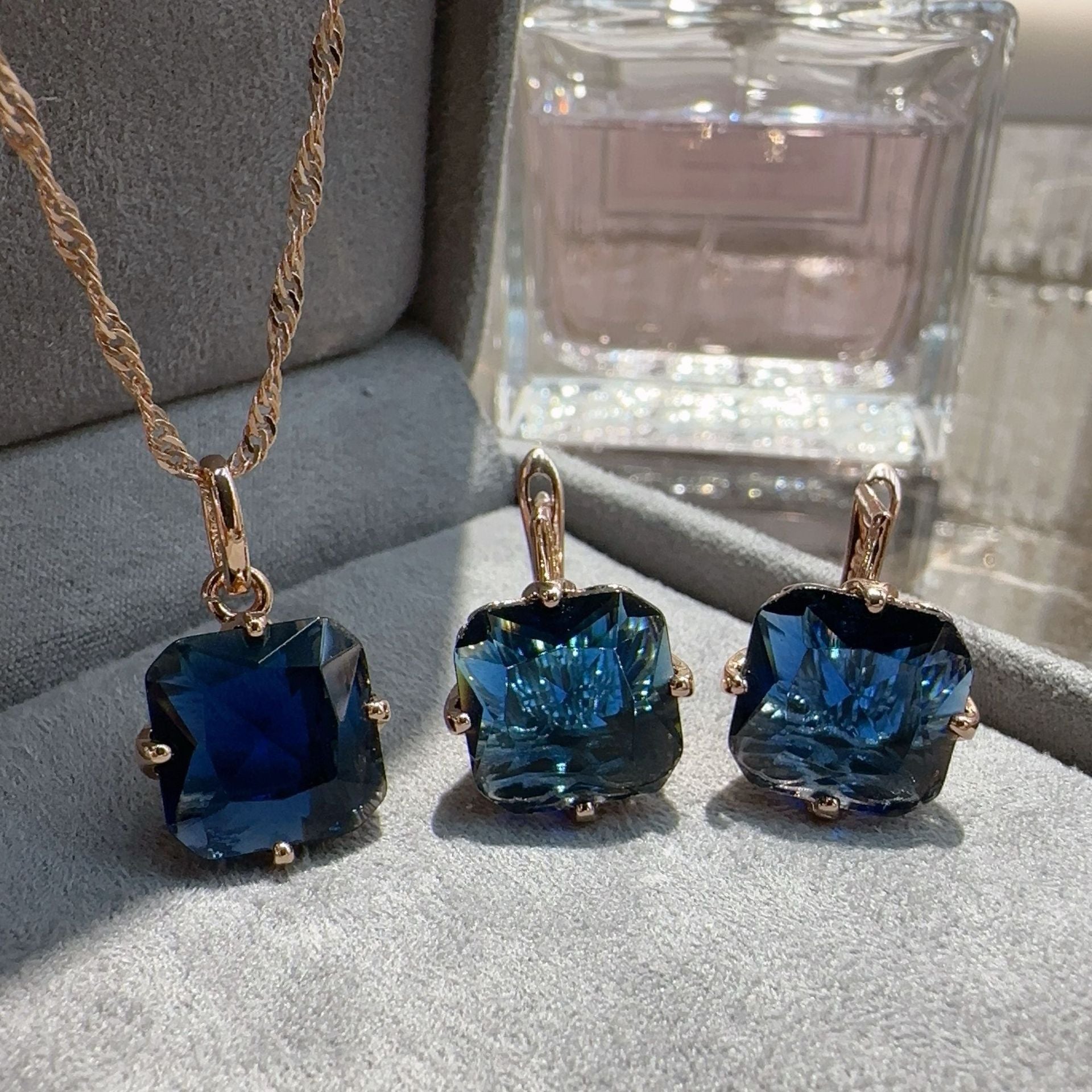 Ornament Sapphire Earrings And Necklace Set - LauBelle