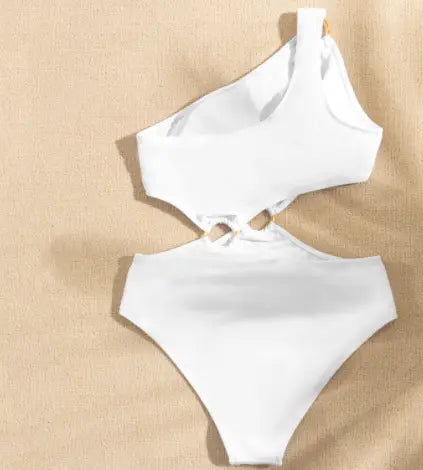 One Shoulder Bikini One Piece Swimsuit Solid Multicolor