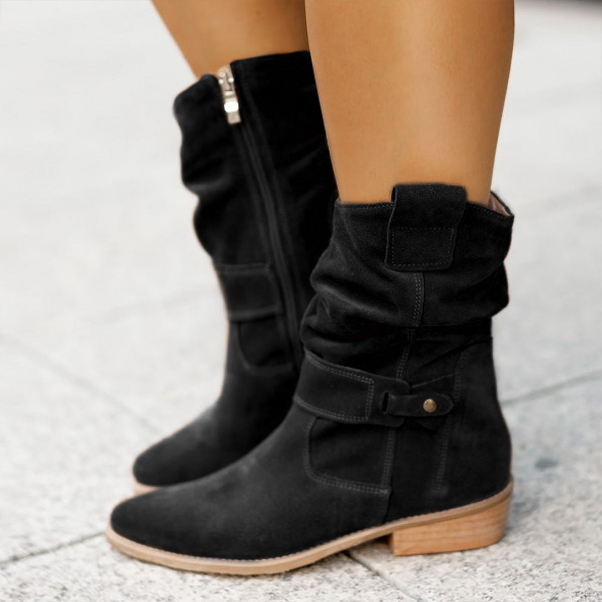Suede Chic Western Mid-Calf Pointed Toe Boots - LauBelle Brand