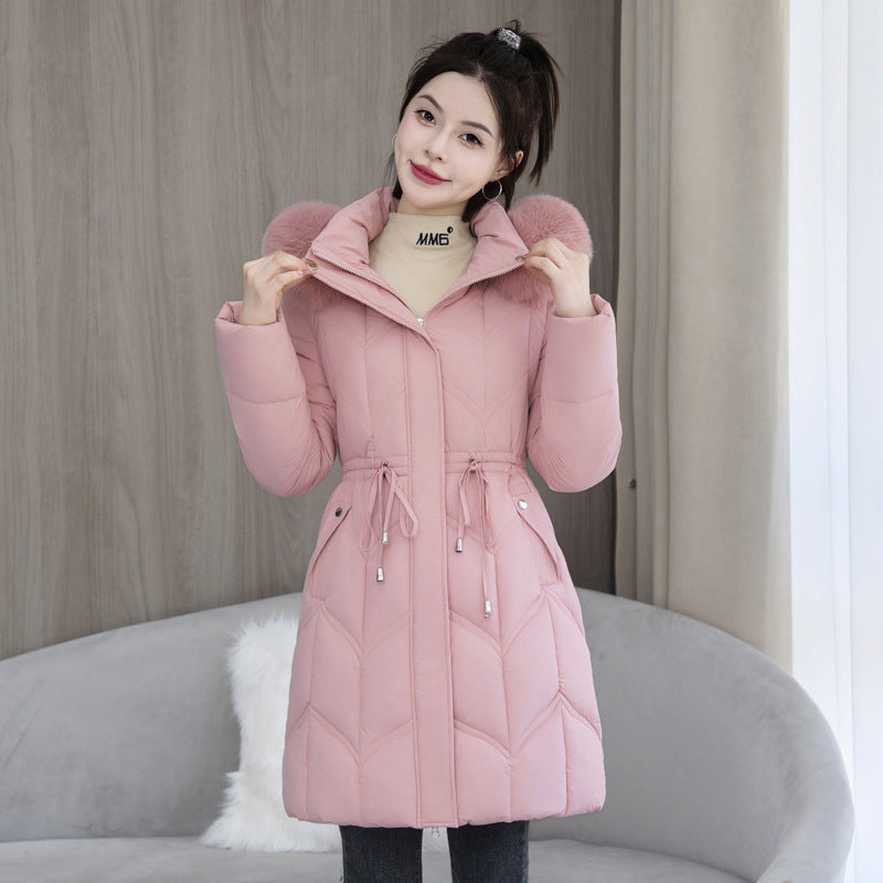 Arctic Luxe: Mid-Length Fur Collar Cotton Coat - LauBelle