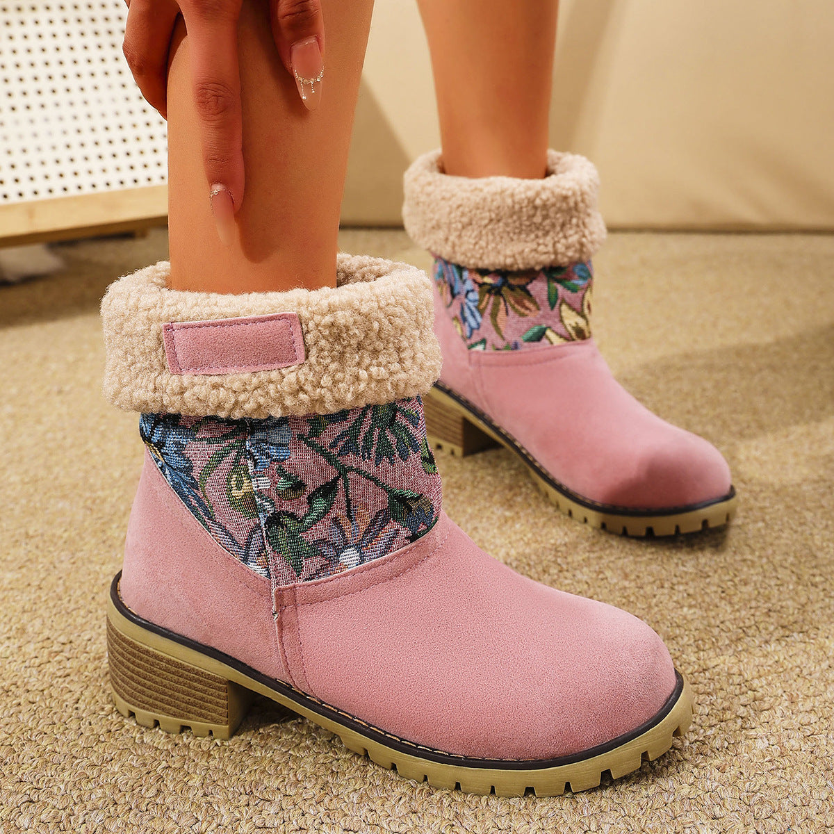 BlossomStitch Ethnic Platform Snow Boots for Women - LauBelle Brand