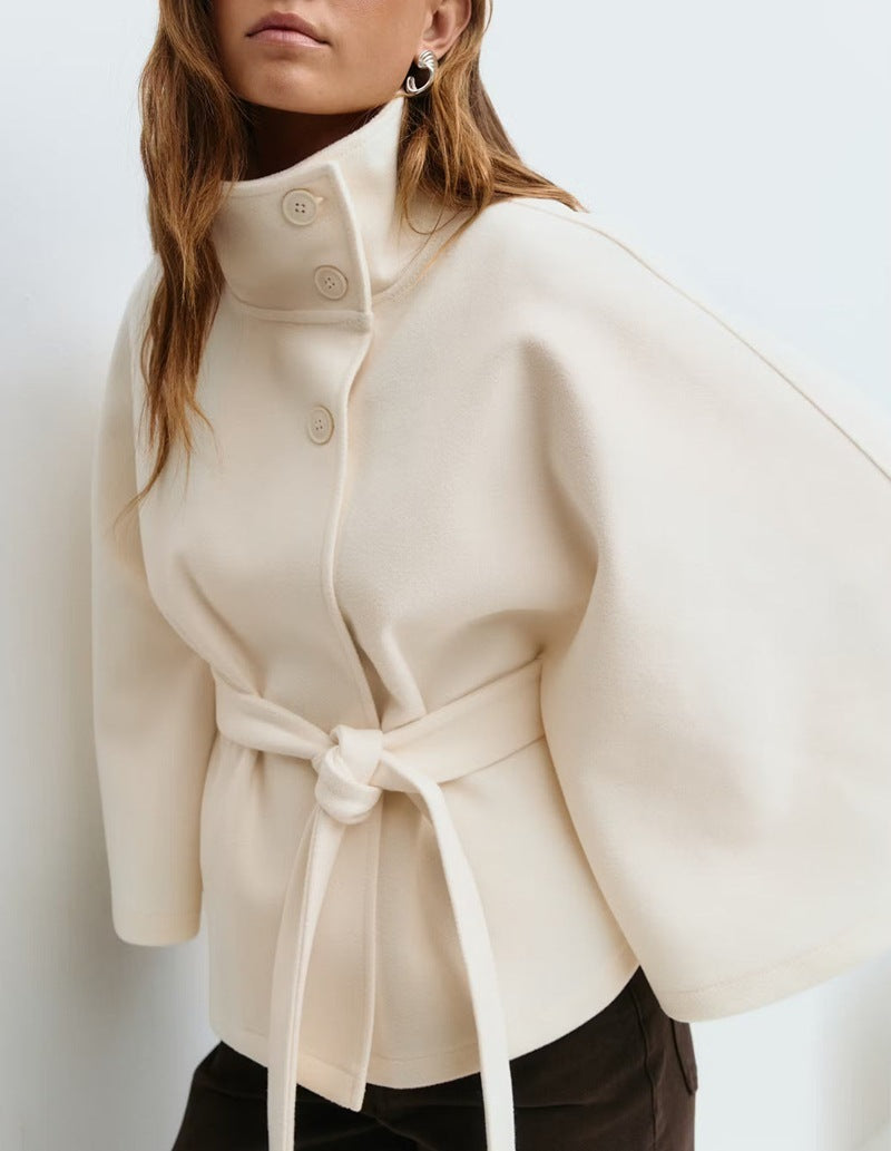 Chic Winter Batwing Belted Trench Coat for Women - LauBelle