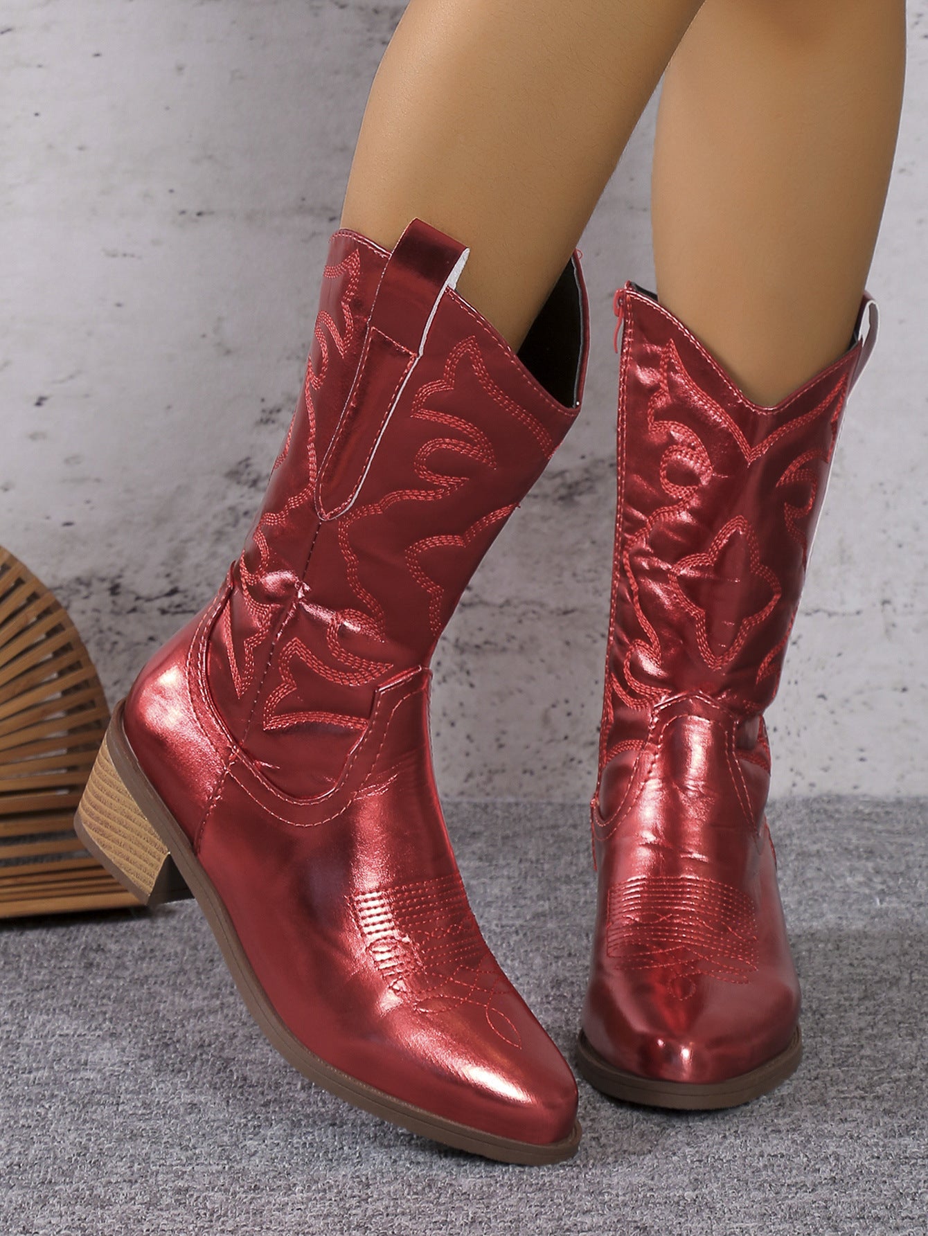 Chunky Heel Pointed Toe Western Boots Fashion Mid-tube Solid Knight Boot Autumn And Winter Shoes For Women - LauBelle