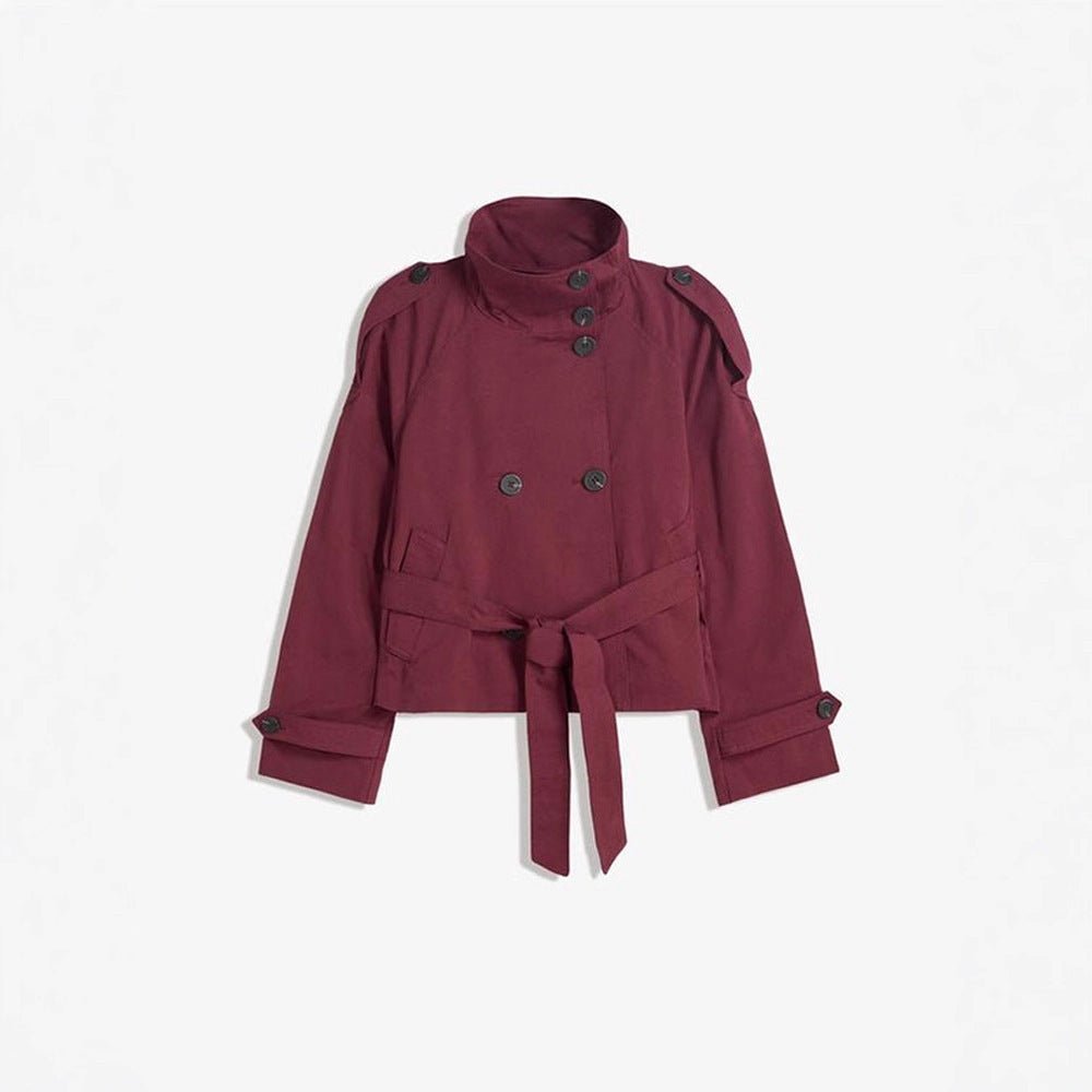 Vintage Lace-Up Double Breasted Short Trench Coat - LauBelle