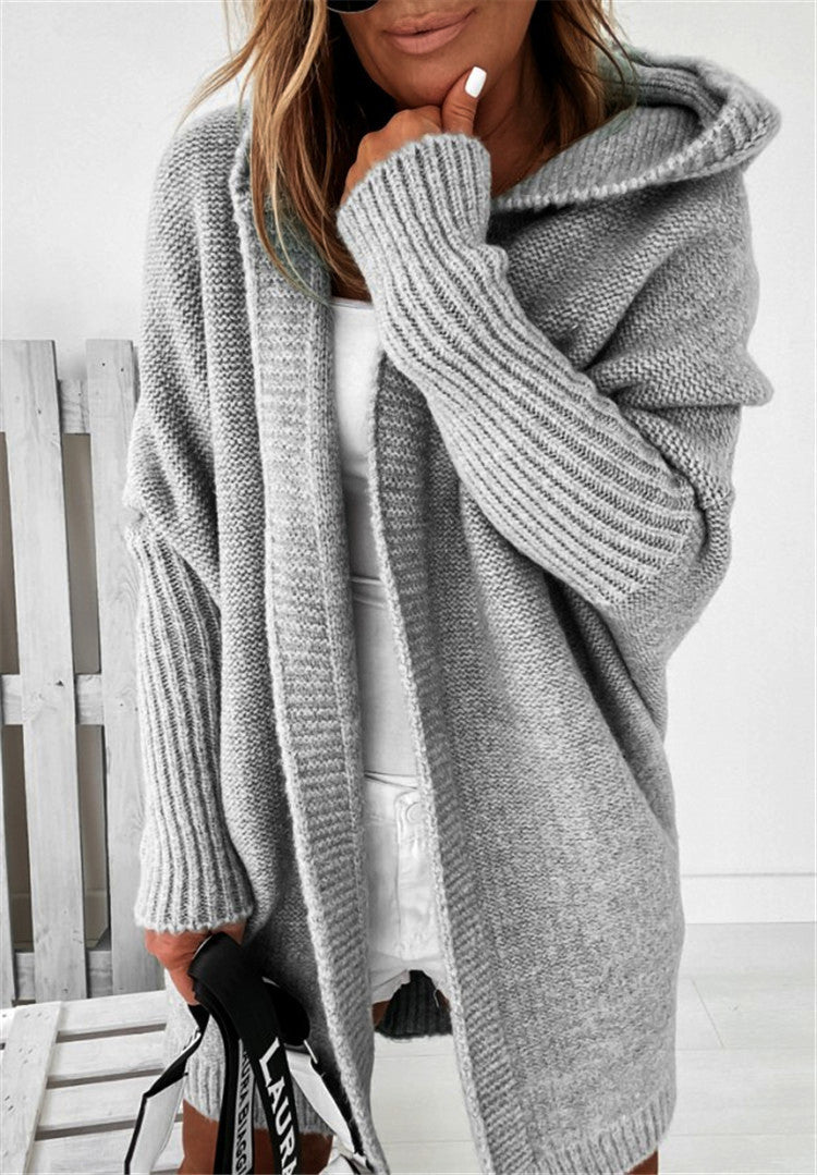 Chic Bat Sleeve Oversized Hooded Cardigan Sweater - LauBelle